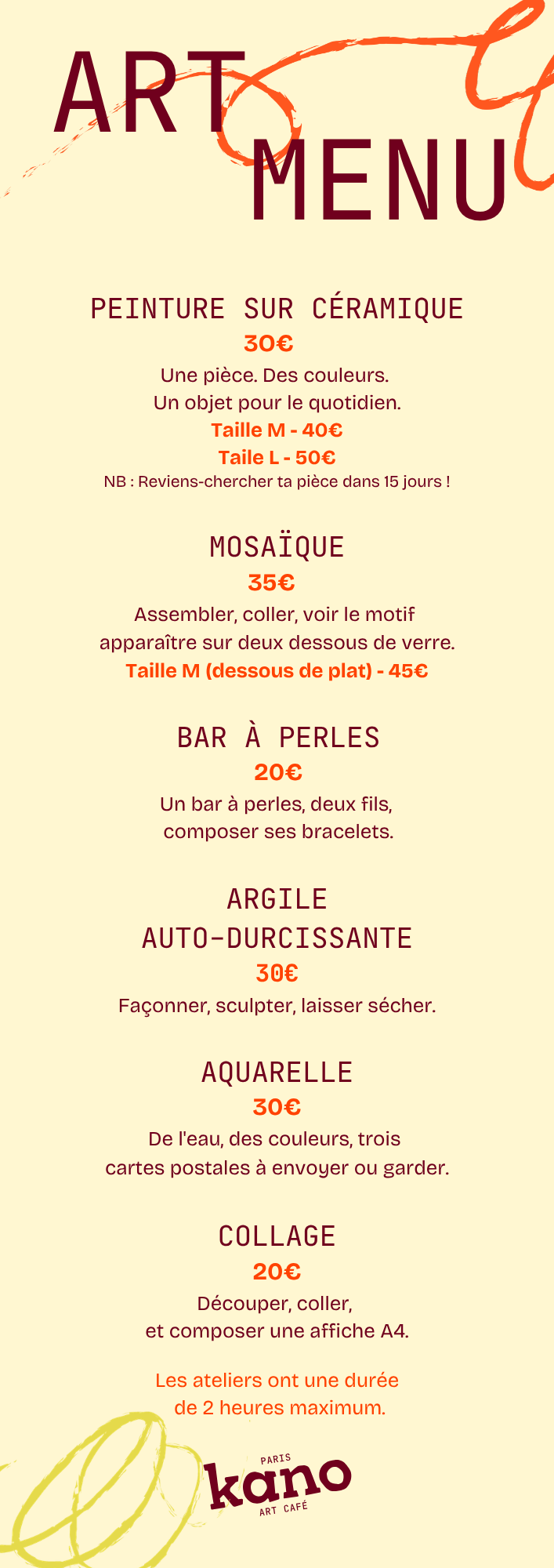 Art Menu de KANO, Art Café à Paris 11e