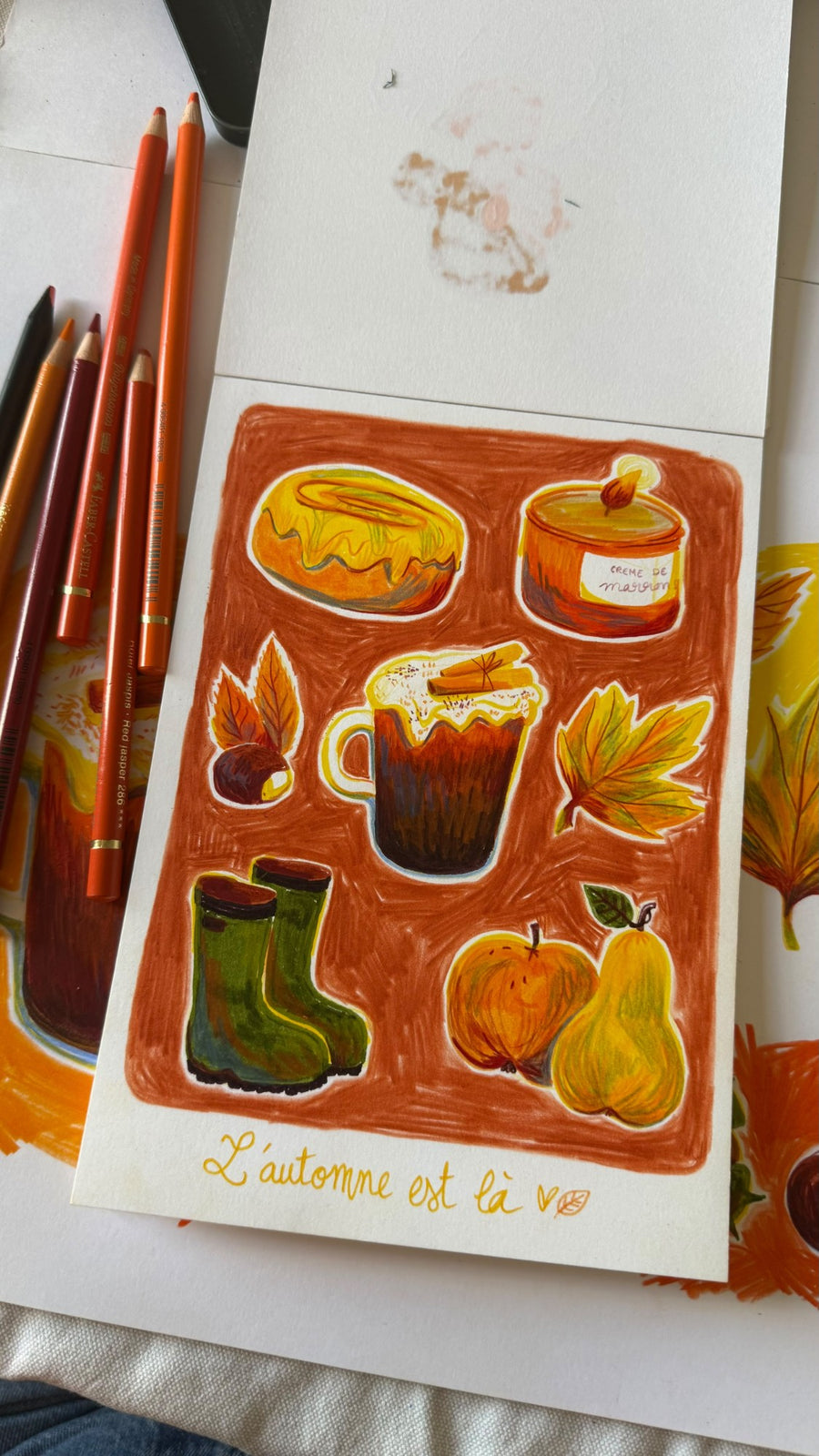 L'automne est là, page de petits éléments d'automne dessinés par Aurore Bay